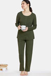 Zivame Cozy Ribbed 2 Top & 1 Bottom Loungewear Set - Leaf Clover — thumbnail 10